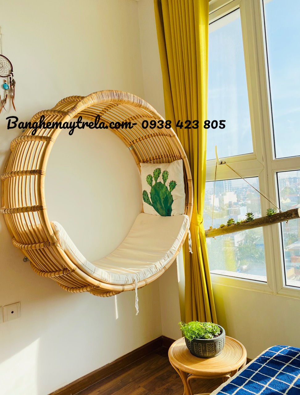 Ghế xích đu tròn mây tự nhiên